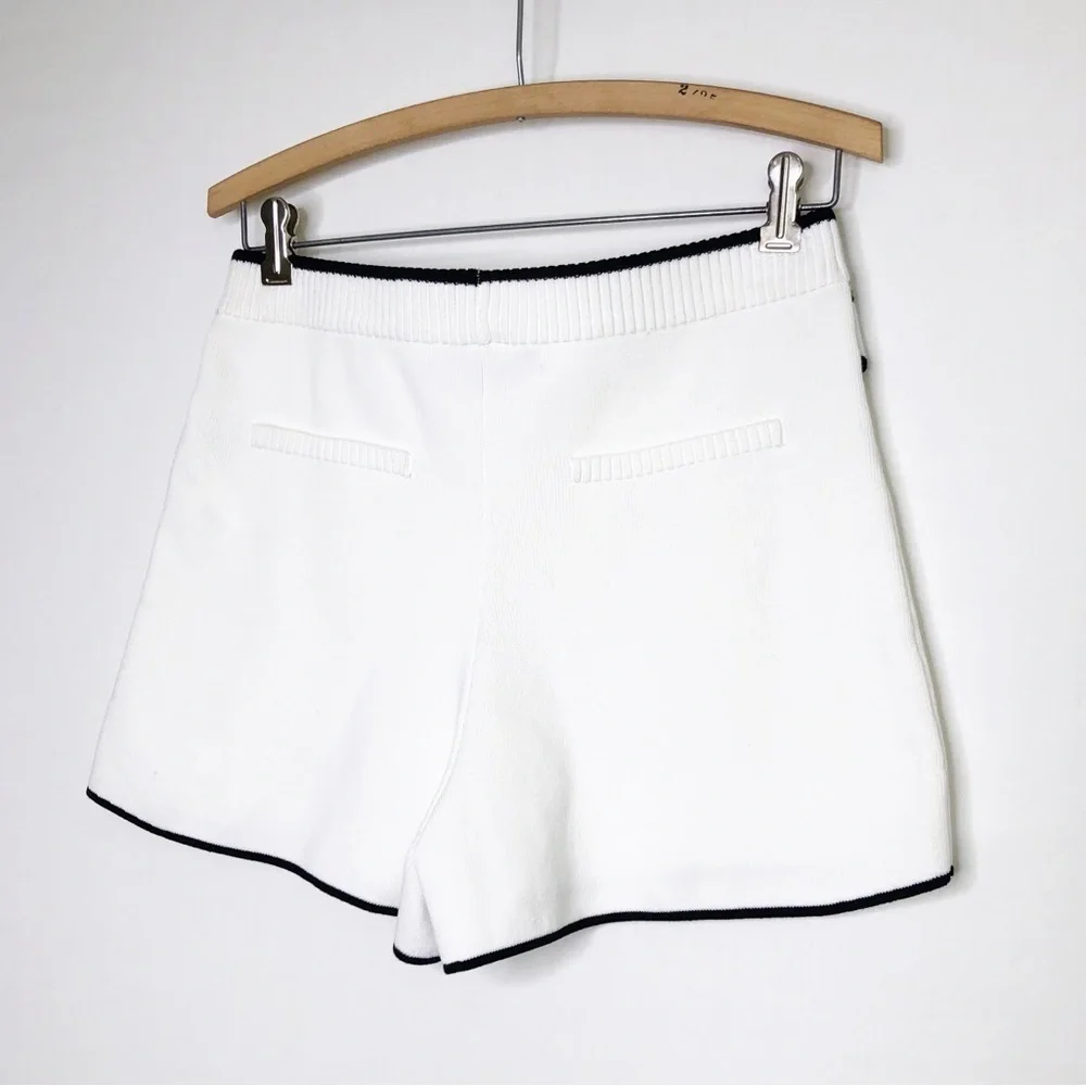 English factory ivory black trim knit shorts